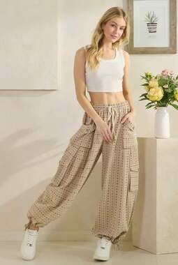 OLI & HALI ❤️ WASHED 3DPOCKET FLOWER PATTERNWIDE LEG OR JOGGER PANTS